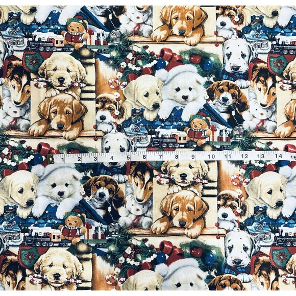 Christmas Puppies Dogs Cotton Fabric by David Textiles 18"X44" BTHY NEW - Picture 1 of 3